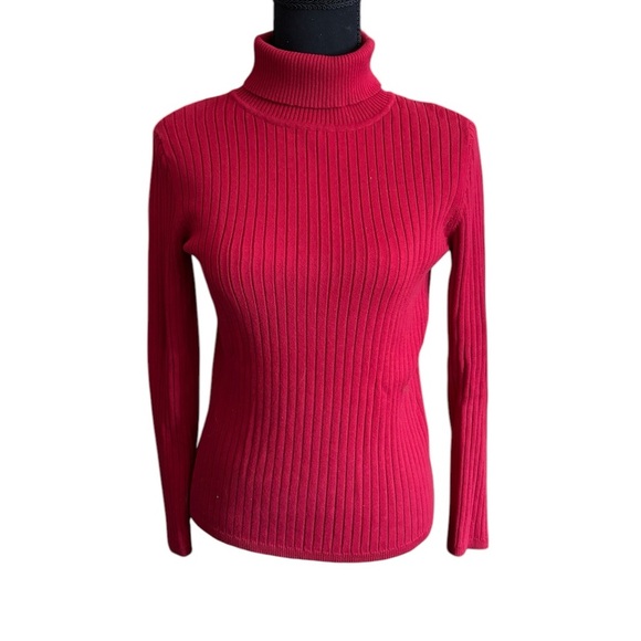 Red Turtleneck Sweater Talbots 100% Cotton - Picture 1 of 7